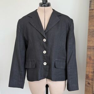 Vintage International Scene Women's Linen Black Lined Blazer Size 10‎